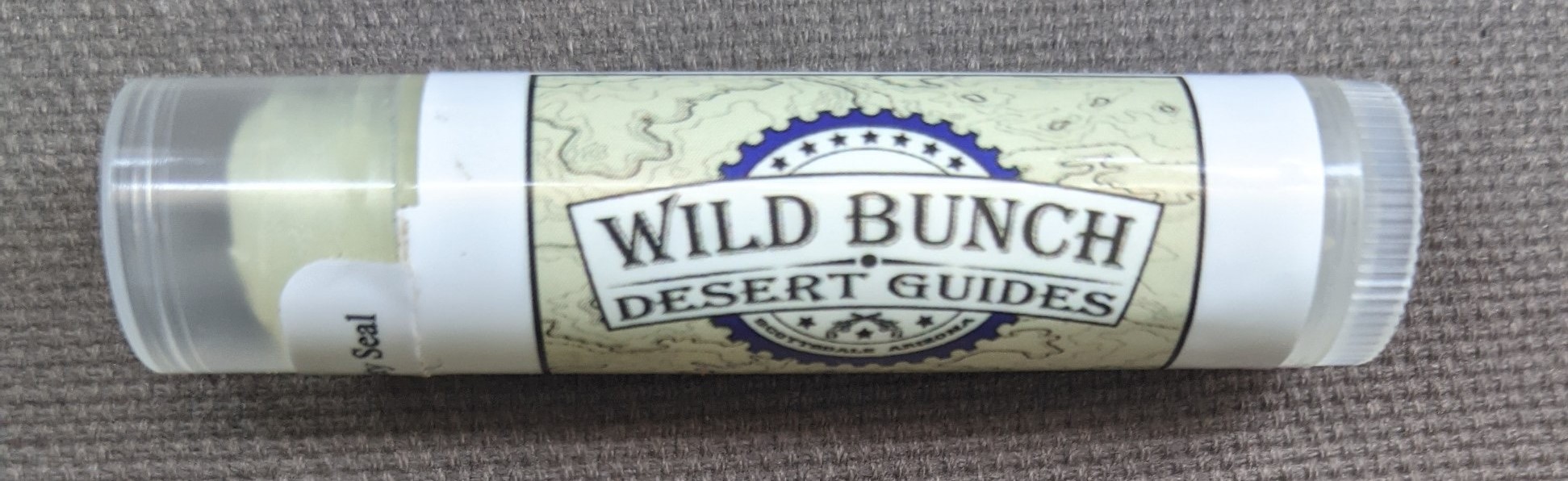 Prickly Pear Cactus Lip Balm from Arizona Sun Products with the Wild Bunch Desert Guides logo.
