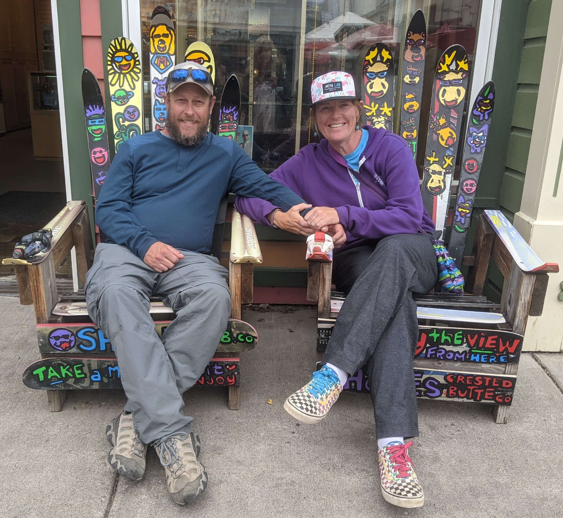 Laurel Darren (right) enjoys some personal time in Colorado this summer while sitting in some unique chairs with longtime boyfriend Brett.