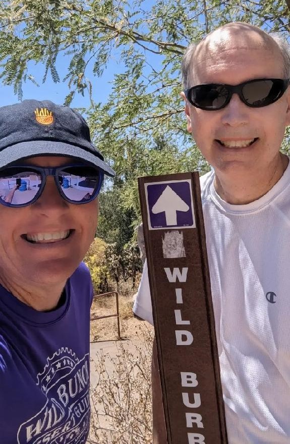 Laurel Darren, the founding owner of Wild Bunch Desert Guides, is ready to attack one of the favorite home trainers of her web designer Brian Rideout, founder of BANG! Web Site Design. The two share a fast friendship built upon their shared love of hiking.