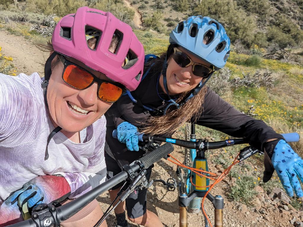 Laurel (left) and Rebel enjoy one of their many Phoenix mountain bike tours together.