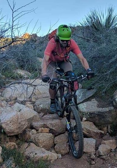 Mike shows off his Phoenix mountain biking skills on a Sonoran Desert trail ride.