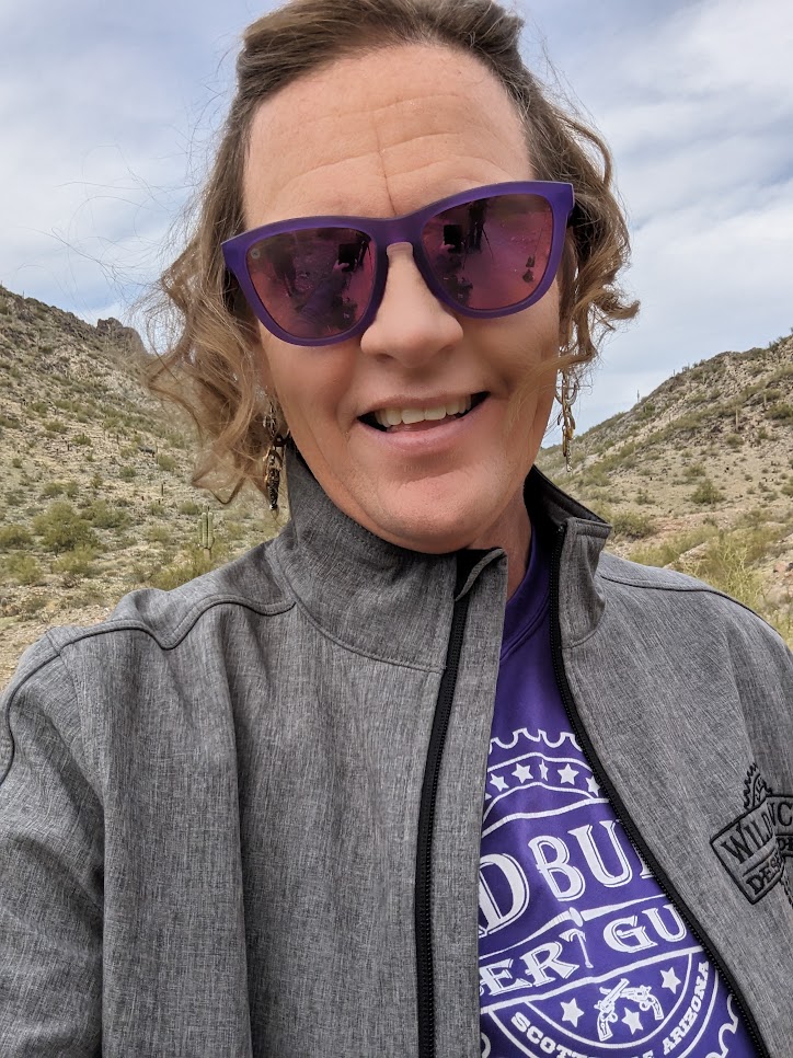 Laurel Darren, owner of Wild Bunch Desert Guides, is all smiles with her hair prepared by a local stylist for her interview and video shoot with Visit Arizona.